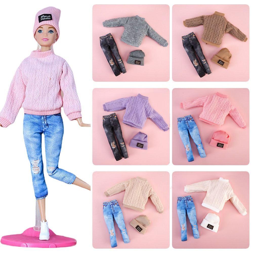 1 Set Newest Kids Gift Toy DIY Girl Clothes Casual Wear Hats Winter Wear Sweaters Dolls Pants