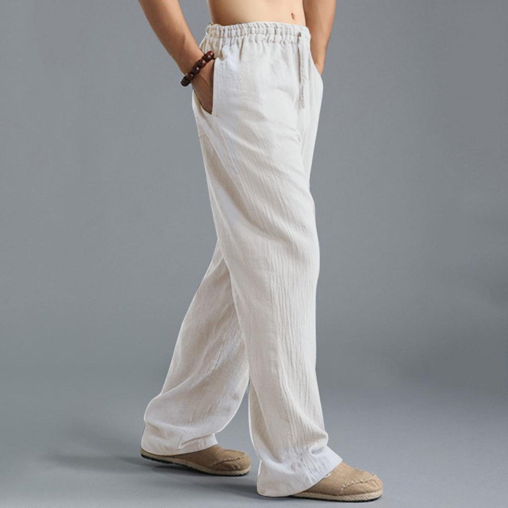 Мужские повседневные брюки больших размеров со свободным шнурком, льняные дышащие спортивные брюки для мужчин