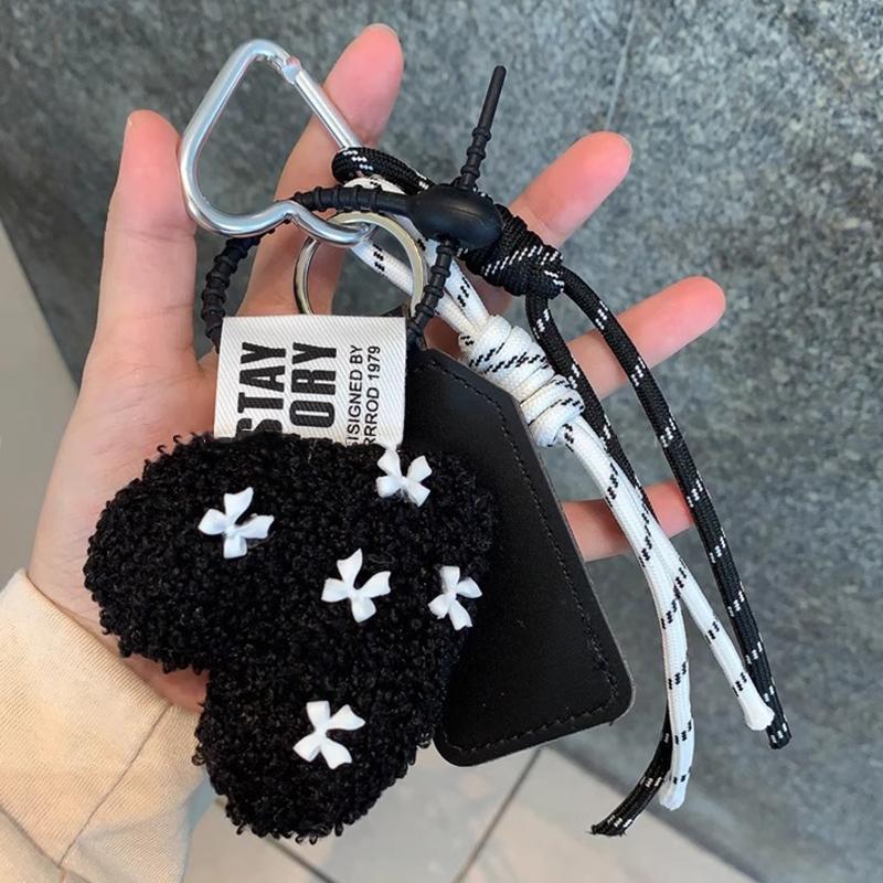 Bow Love Plush Pendant Creative Weaving Rope Handbag Pendant Vintage Fashion Bag Accessories