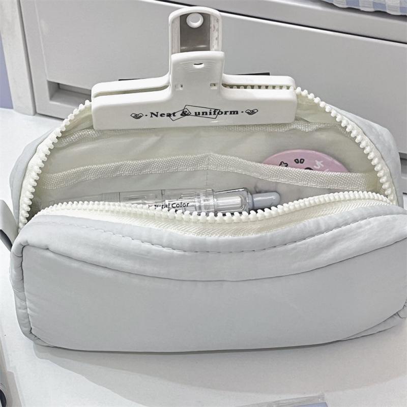 Simplicity Solid Color Pen Bag Zipper Design Portable Pencil Case Large Capacity Stationery Bag Gift Back To School