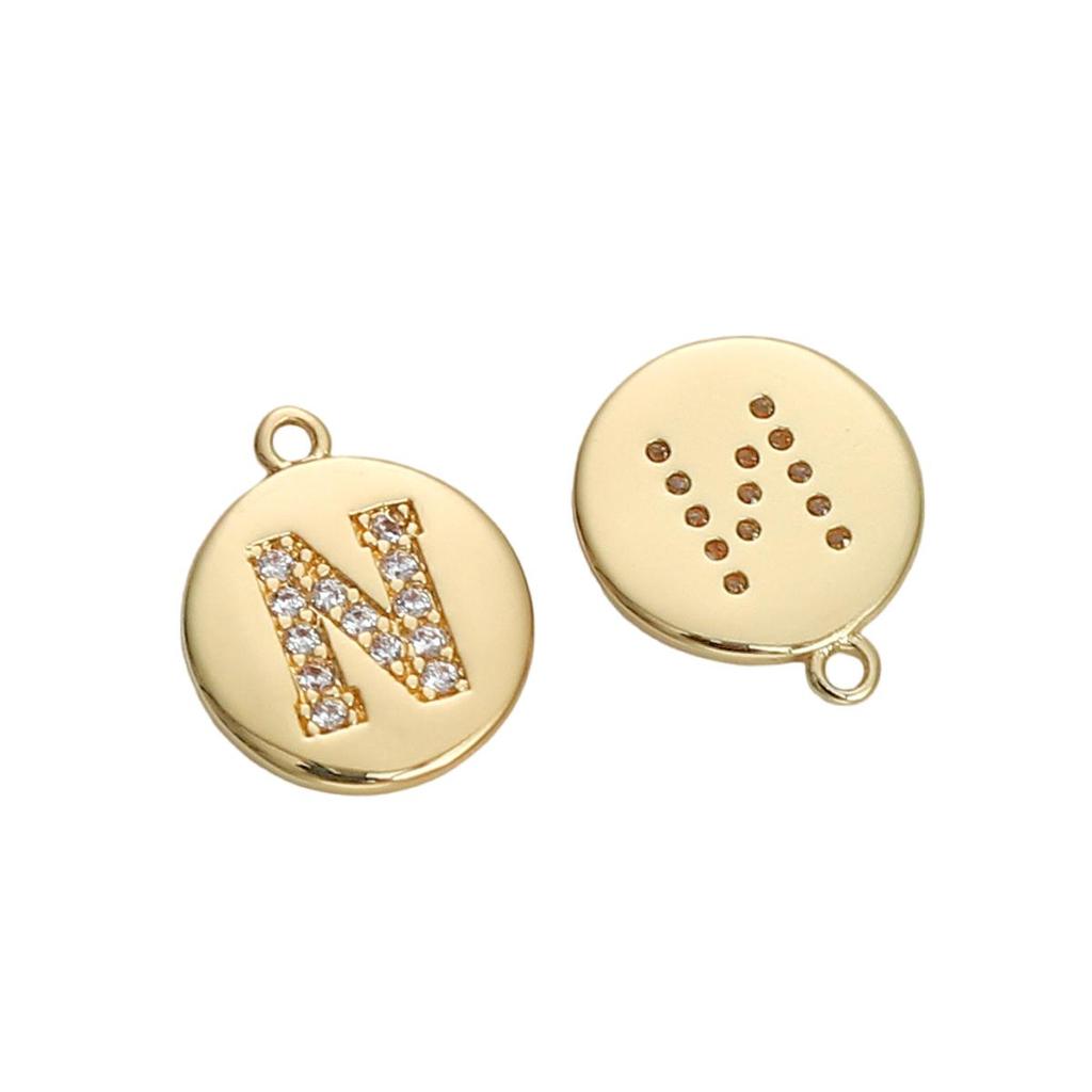 Copper Zirconium Inlaid Circular 26 Letter Pendant For DIY Jewelry Making Craft Accessories