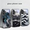 Абстрактные Современные Волны Для iPhone 17 Air 16 E 15 Plus 14 Pro Max 13 12 mini 11 5 6 7 8 Plus XR XS Max SE Черный Стеклянный Чехол для Телефона