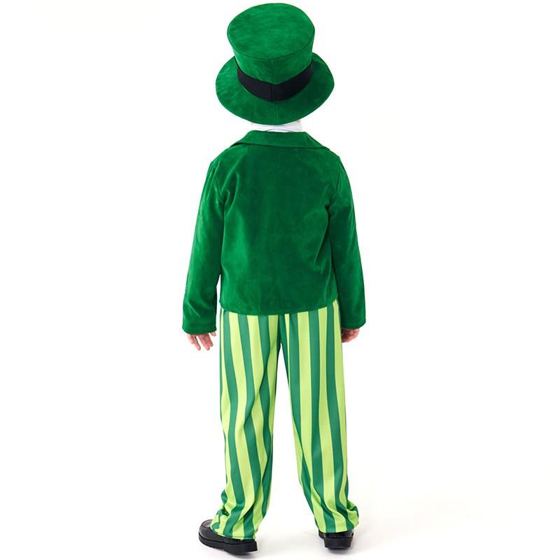 Kids Green Leprechaun Costume Halloween Party Irish Fairy Outfit With Clover Lace Blazer Suit