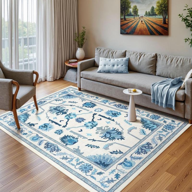Fresh Elegant Living Rooms Floor Mat Floral Print Home Decoration Rug Non-slip Machine Washable Coffee Table Floor Mats  