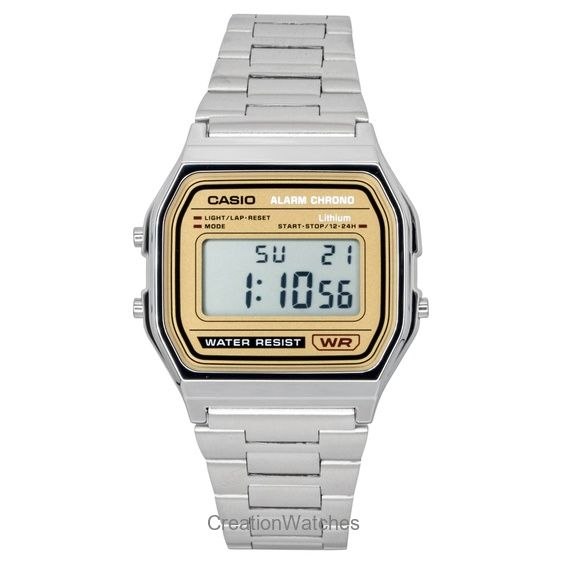 Casio Винтажные цифровые кварцевые часы A158WEA-9 из нержавеющей стали, унисекс