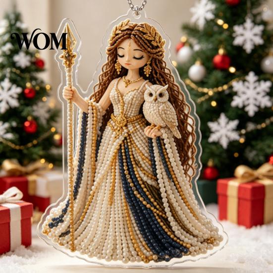 Holiday Scepter And Shell Decor 2D Flat Acrylic Christmas Ornaments, Bead Embroidered Art Goddess Ornaments Pattern Pendant, Double-Sided Hanging