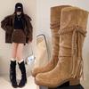 Retro Tassel Tall Tube But Knee Women's Long Boots Spring and Autumn New Fashion Thick Heel Stacked Boots Women