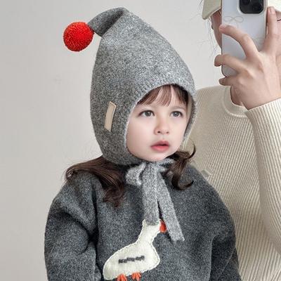 Детская шапка с плюшевым помпоном, на шнуровке, теплая, эластичная, зимняя шапка, удобная свободная посадка, детская шапка для холодной погоды