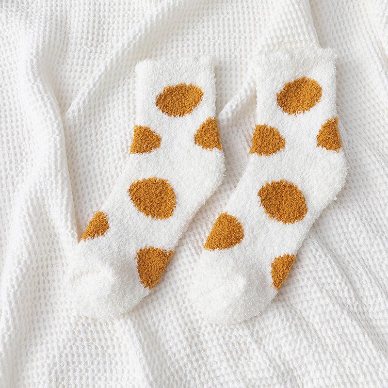 Socks Women Cute Solid Soft Fluffy Dot Socks White Black Coral Velvet Winter Warm Home Indoor Floor Terry Towel Fuzzy Sock Sox