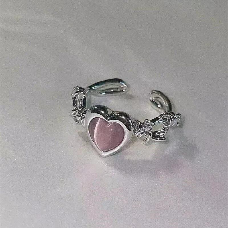 Trendy Vintage Opal Irregular Natural Stone Ring White Opal Aesthetic Hollow Boho Finger Rings For Women Y2K Creative Jewelry
