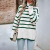 Fashion Women Casual Loose High Neck Striped Knitted Sweater Top Autumn Winter New