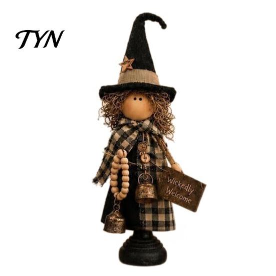 Halloween Witch Ornaments Rustic Resin Figurine, Fall Tabletop Decor, Vintage Farmhouse Retro Decor Statue for Mantel Shelf, Thanksgiving Harvest Home