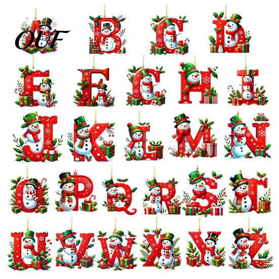 Decorative Holiday Gift Tags for Friends 26Pcs Christmas Alphabet Ornament Set, 2D Acrylic A-Z Letters with Custom Xmas Tree Decor Santa Hat