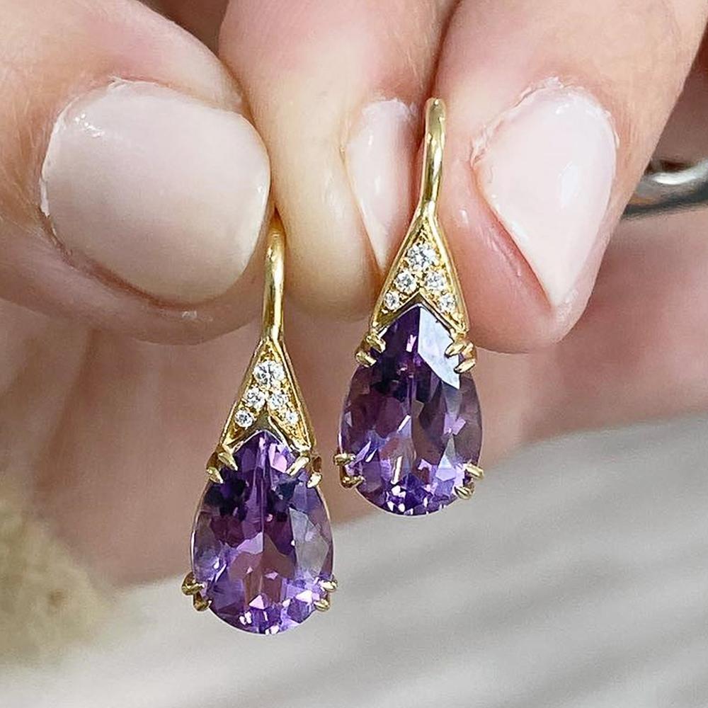 Новые серьги-капли с каплями воды фиолетового цвета с цирконием для женщин, темпераментные элегантные женские аксессуары для ушей, ювелирные изделия для свадебной годовщины и вечеринки