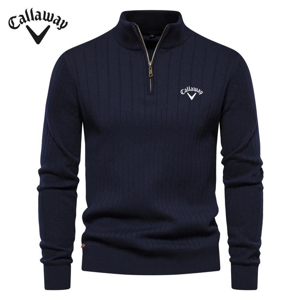 Callaway Embroidered Stand Up Collar Cotton Men's Sweater Casual Half Zipper Solid Color Pullover High-quality Men's Knitted Sweater