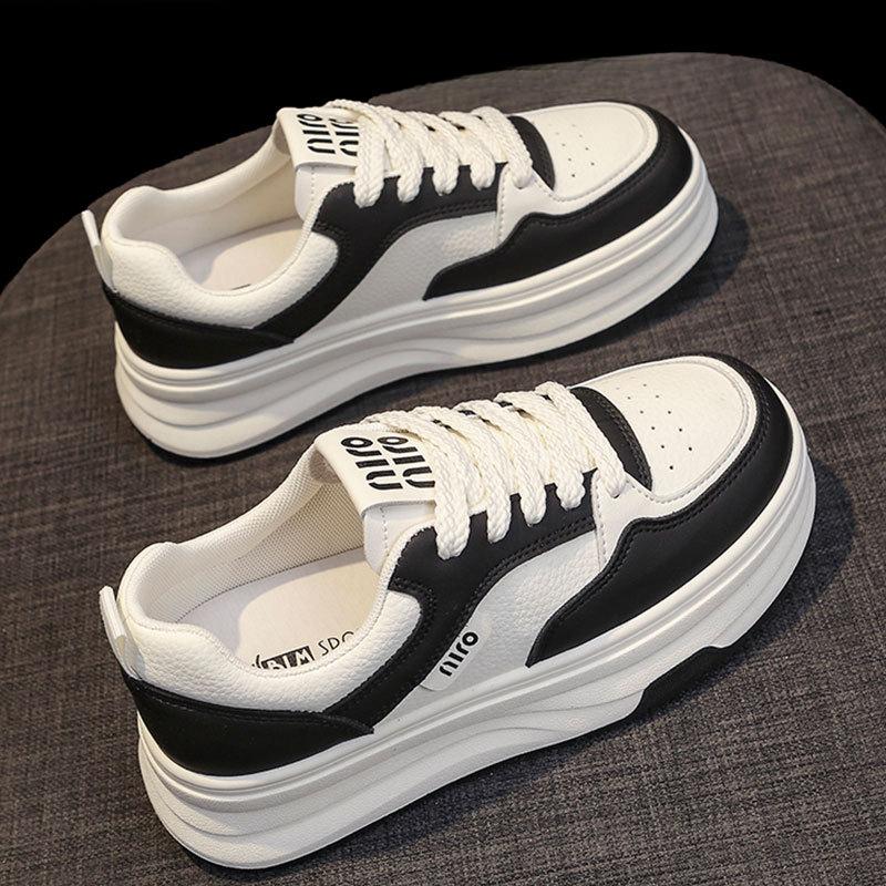 Кожаные туфли на толстой подошве, увеличивающие рост, белые туфли, женская обувь, весна и осень, новые универсальные туфли для сноуборда, туфли «Панда», повседневная спортивная обувь