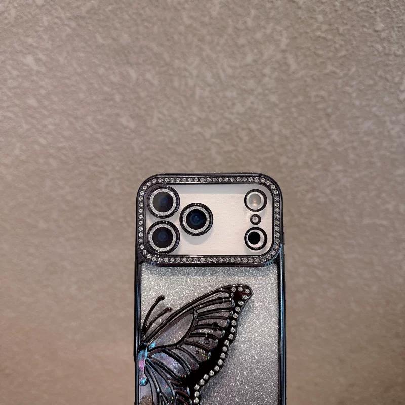 Чехол для телефона Apple iPhone с блестками, кинетическим песком, бабочкой, стразами, подставкой, противоударный, от падений