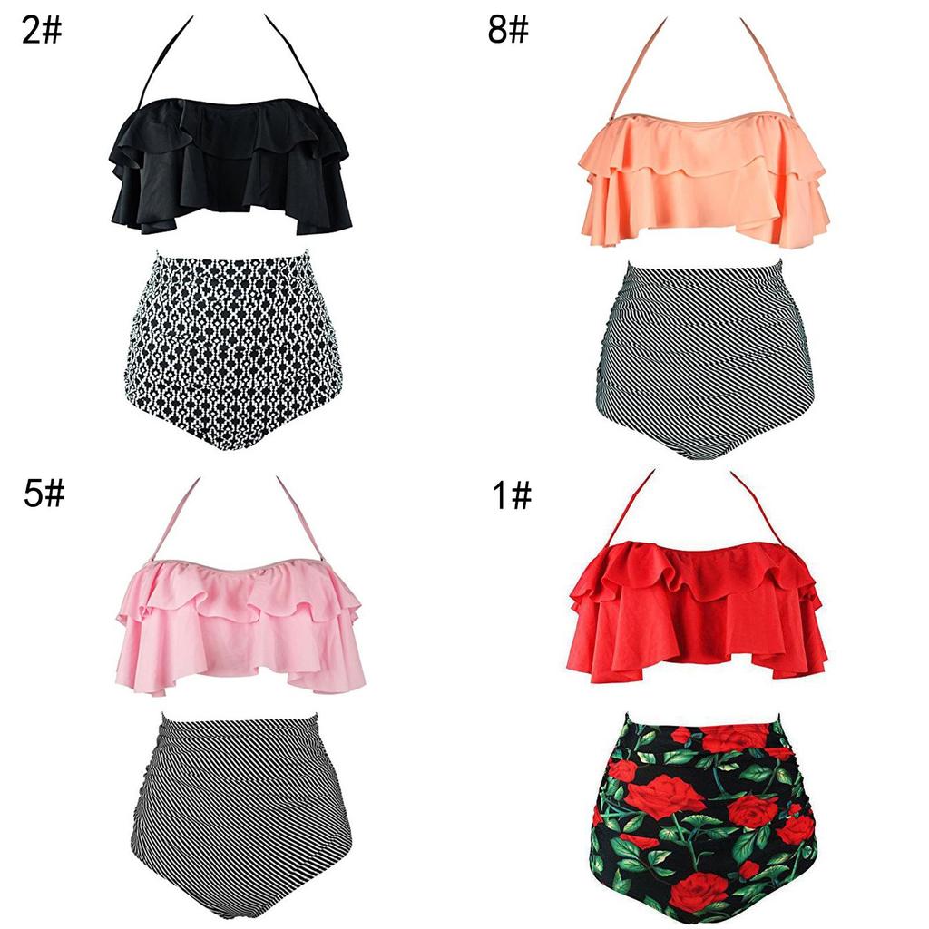 Women Floral High Waisted Bikini Set Stylish Swimwear Padded Plus Size Bathing Suit