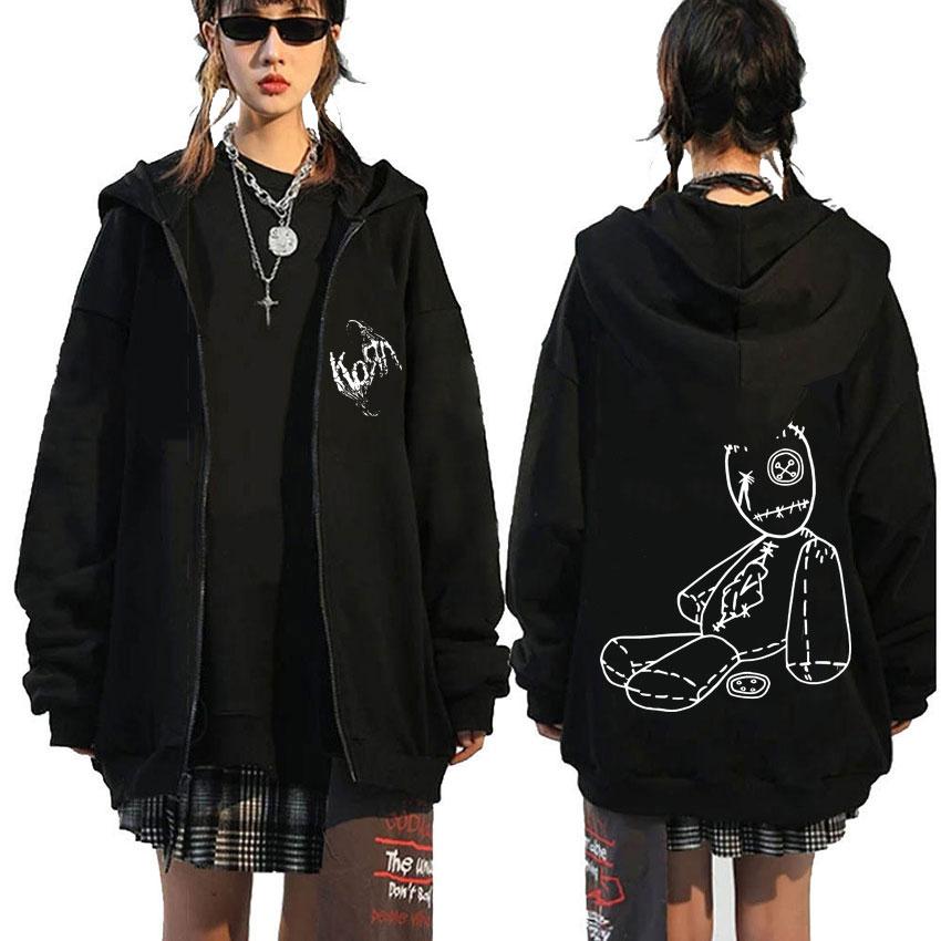 Rock Band Korn The Family Values Tour Zipper Hoodie Male Metal Music Hoodies Men Women Vintage Gothic Oversized Zip Up Jacket
