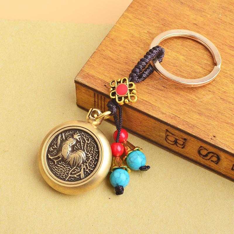 Brass Zodiac Wealth-Enhancing Car Keychain with Chinese Knot for Stress Relief