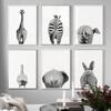 Animal Canvas Print Black and White Minimalist Zebra Giraffe Rhinoceros Back Painting Living Room Home Decor Wall Art Poster No Frame