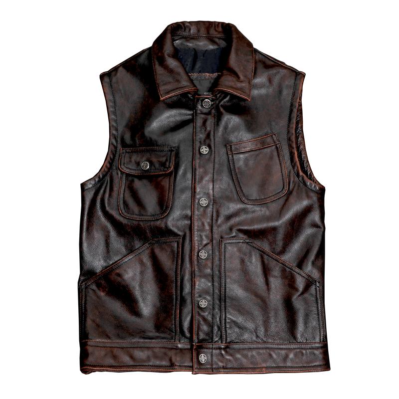 Мужской жилет из натуральной кожи, короткая куртка без рукавов, приталенный, осенняя мода