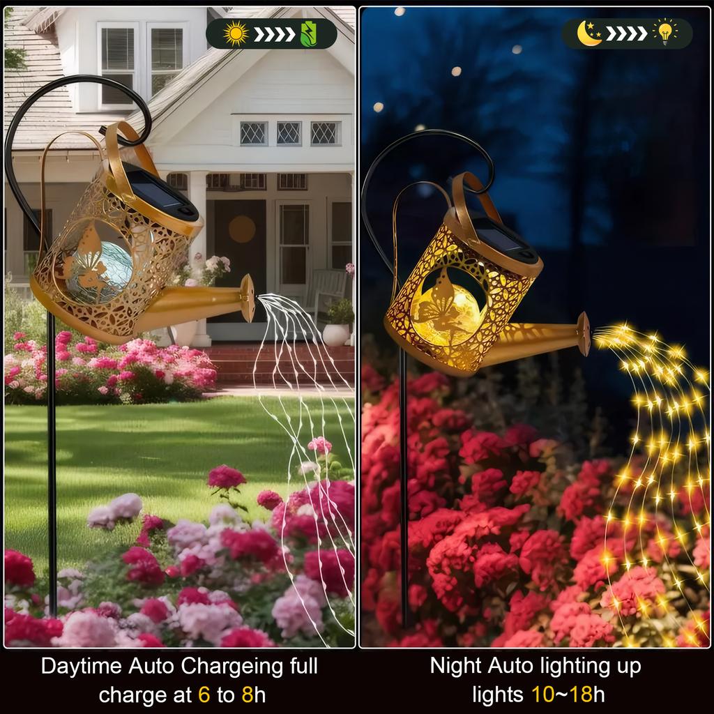 LED Solar Garden Kettle Light Warm Light Metal Solar Lights IP65 Waterproof Hanging Kettle Lantern Lawn Yard Decoration Lamp