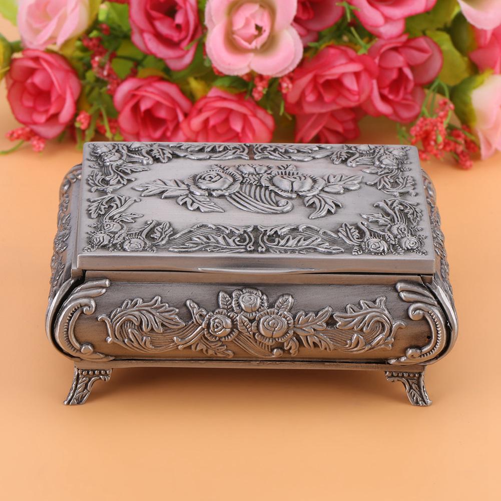 Vintage Flower Carved Zinc Alloy Jewelry Box Case Jewelry Decorative Box for Women Jewelry Storage Home Decor
