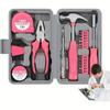 Tool Set 24pcs Pink Household DIY Tool Kit for Women. Small Mini Tool Box Set of Starter Basic Ladies Tools