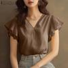 ZANZEA Женская повседневная летняя блузка с v-образным вырезом и оборками с короткими рукавами
