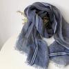 Spring/Summer New Men's Linen Scarf Blue Color Versatile Breathable Shawl Casual Hairy Japanese Striped Scarf for Men