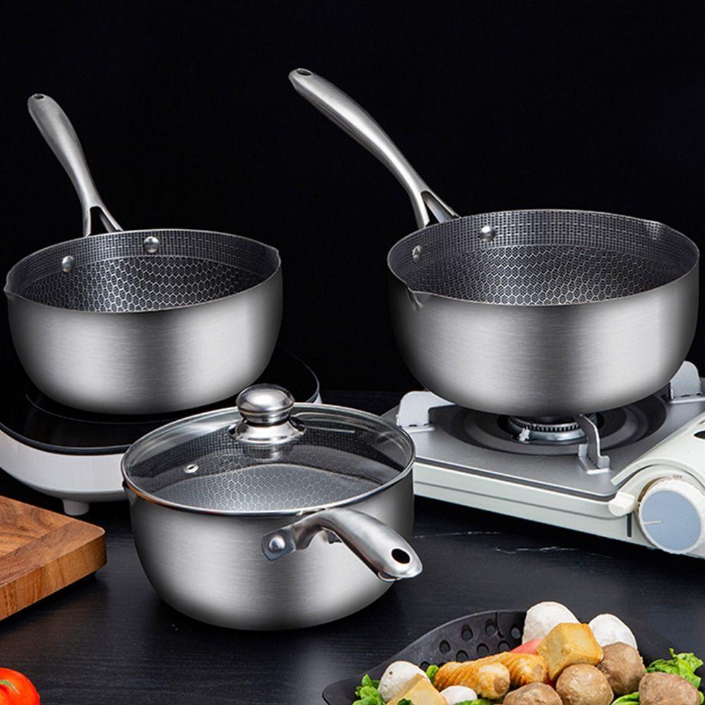 Versatile Versatile Stainless Steel Pot with Cover 18cm Non-Stick Food Pot Frying Steaming Baby Food Pot Cooking Tool