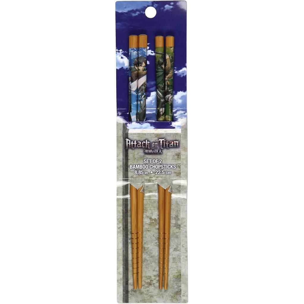 Attack On Titans Bamboo 2 Pairs Collectible Anime Chopsticks 8.85 Inches Long Gift Set