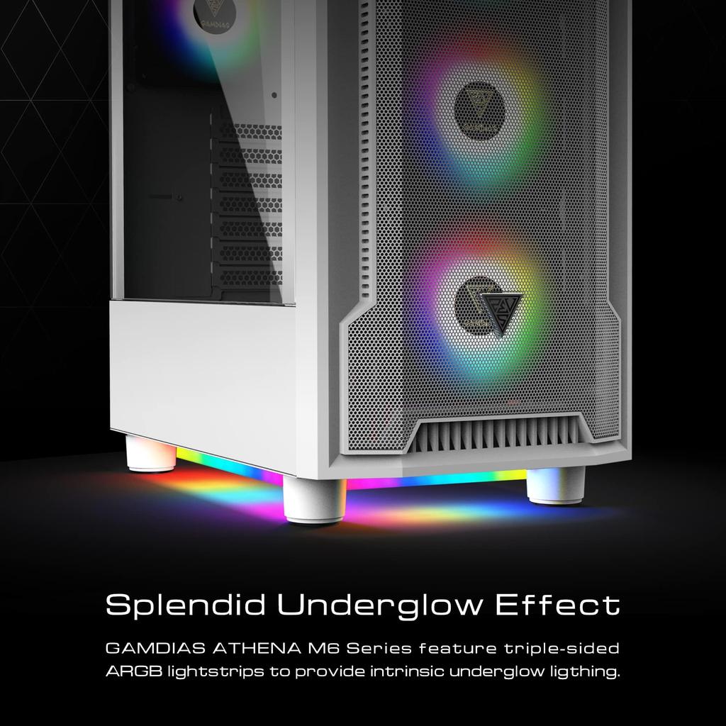 Корпус игрового ПК GAMDIAS ATHENA M6 LITE Корпус ATX Бесшовное закаленное стекло Окна 4 120 мм ARGB вентилятор Три стороны Подсвечивающаяся сетчатая передняя панель Перфорированная