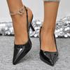 Fashion 2025 Plus Size Women's Slingbacks High Heel Chain Metal Decoration Pointed Toe Thin Heel Slip On Pumps for Fashion Party & Dress