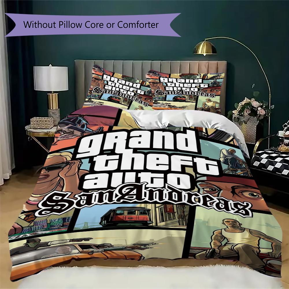 Grand Theft Auto Pattern Bedding uilt Set uilt Cover Pillowcase Home Decoration Birthday Gift (1 * duvet cover + 2 * pillowcase without core)