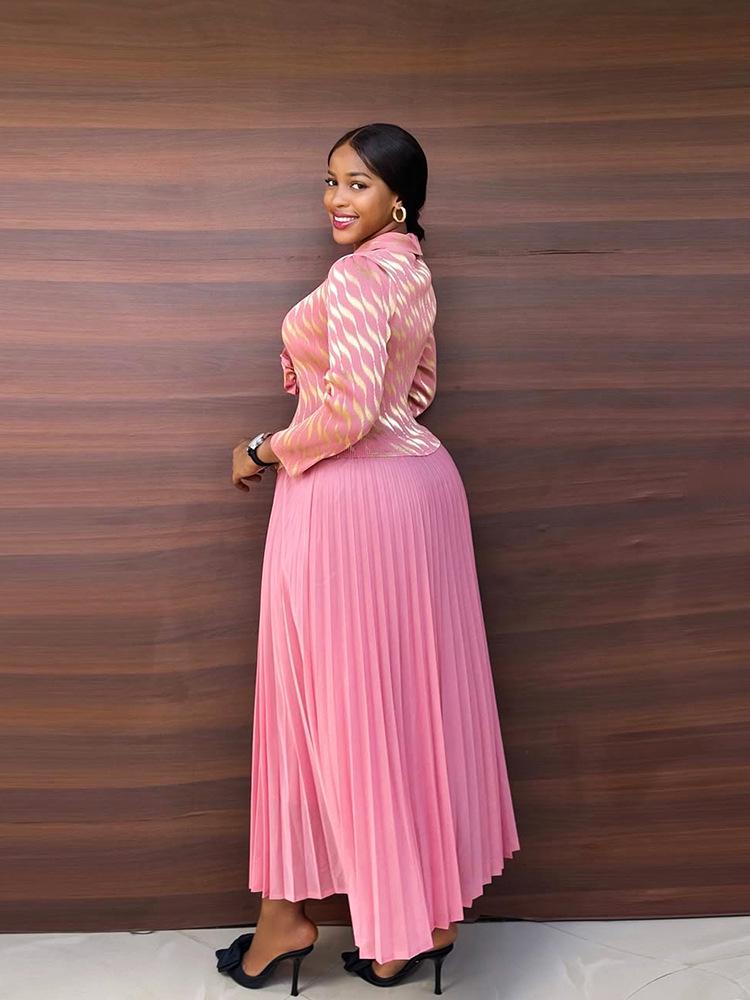 Женское платье большого размера с плиссировкой и принтом золотой фольгой высокого класса, с длинной юбкой, имитирующей двойку - Повседневный стиль