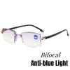 Интеллектуальные очки для пресбиопии с защитой от синего света для мужчин и женщин, очки для чтения для близи и дали, безободковые бифокальные очки от +1.0 до +4.0