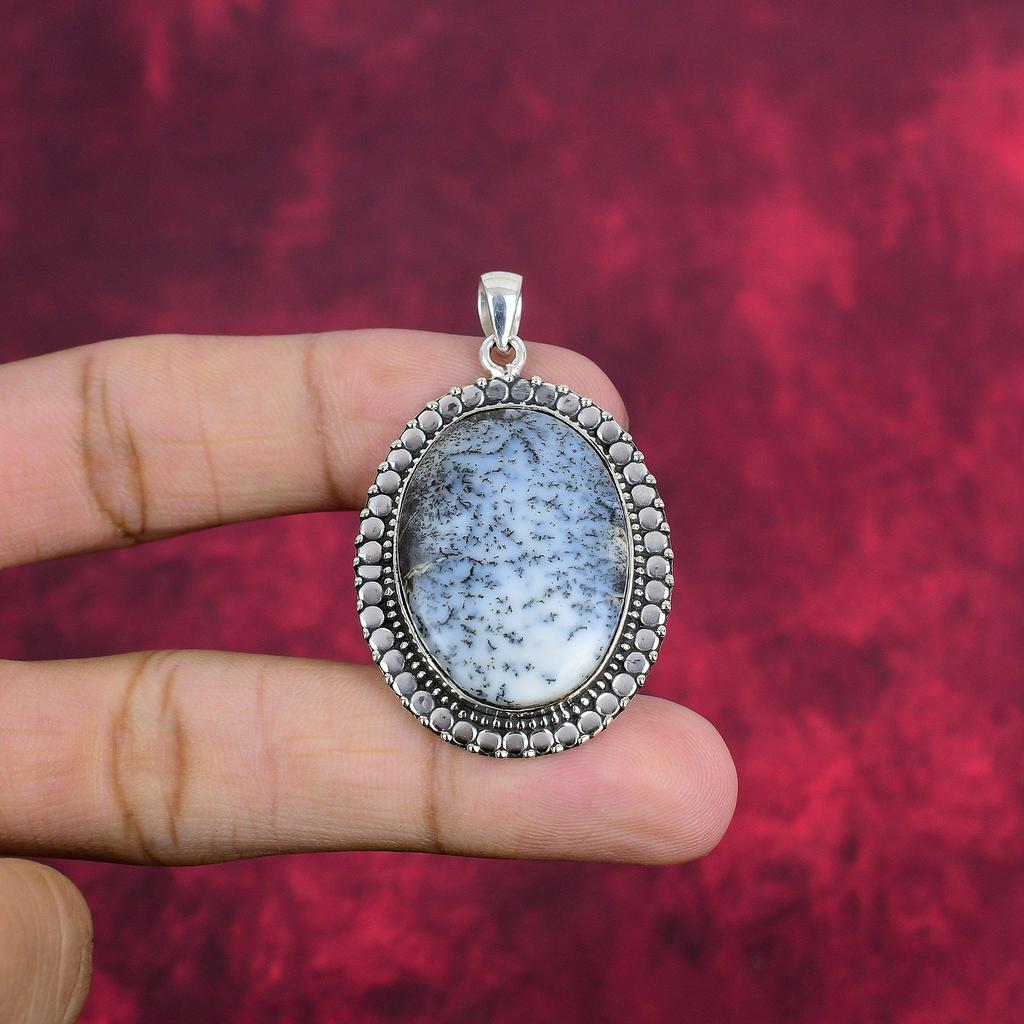 Dendrite Opal 925 Solid Sterling Silver Pendant, Handmade Gemstone Jewelry Pendant Gift For Birthday