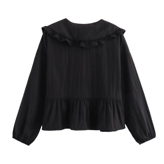 Yousheng женская рубашка с кукольным воротником, пышная рубашка на шнуровке с длинными рукавами, топы, однотонная рубашка свободного покроя с рюшами на подол, уличная одежда