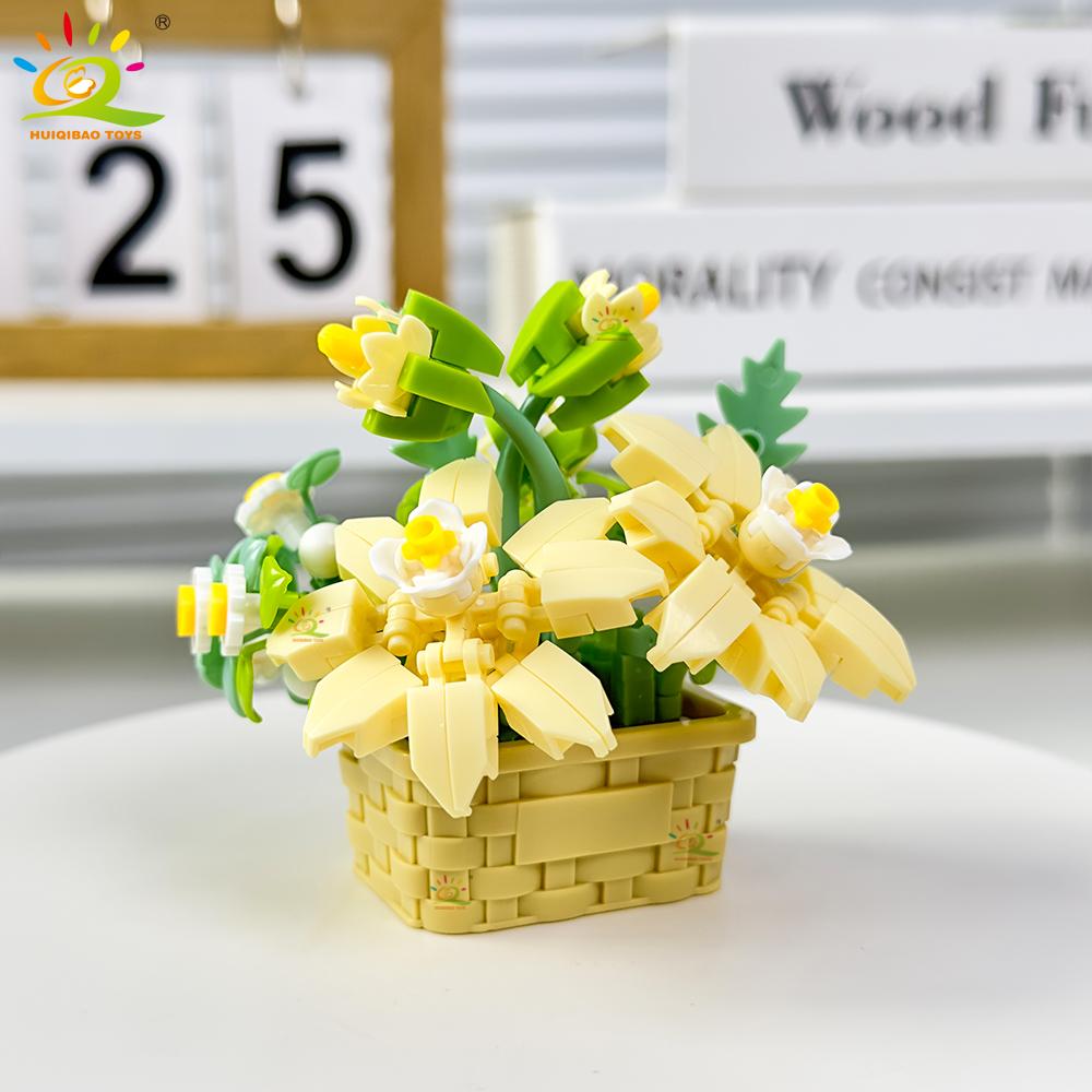 HUIQIBAO Модель Вечного Цветка Букет Комнатное Растение Микро Конструктор MOC DIY Украшение для Дома и Стола Кирпичный Конструктор для Детей