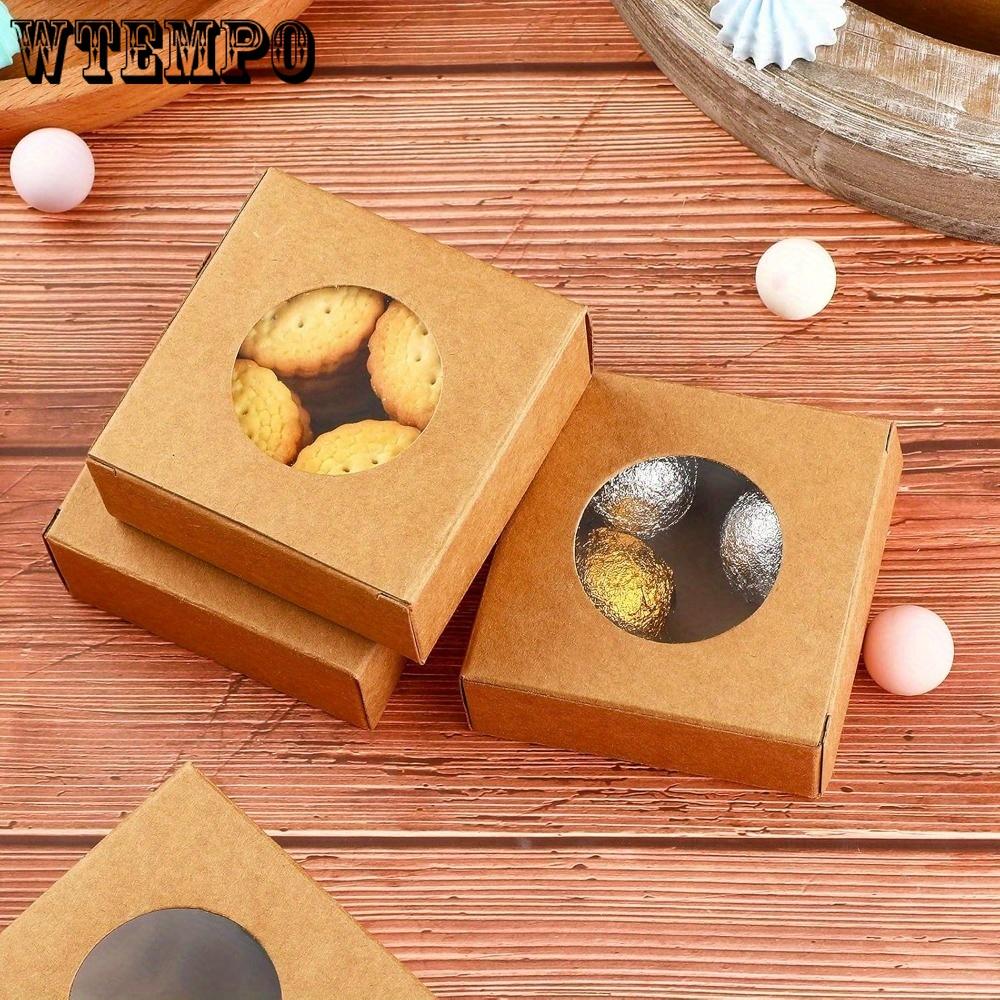 20pcs Kraft Paper Box with Clear Window Homemade Boxes Presents Packaging Boxes for Bakery Cookies Cake Packaging Candy Box Birthday Gift Boxes