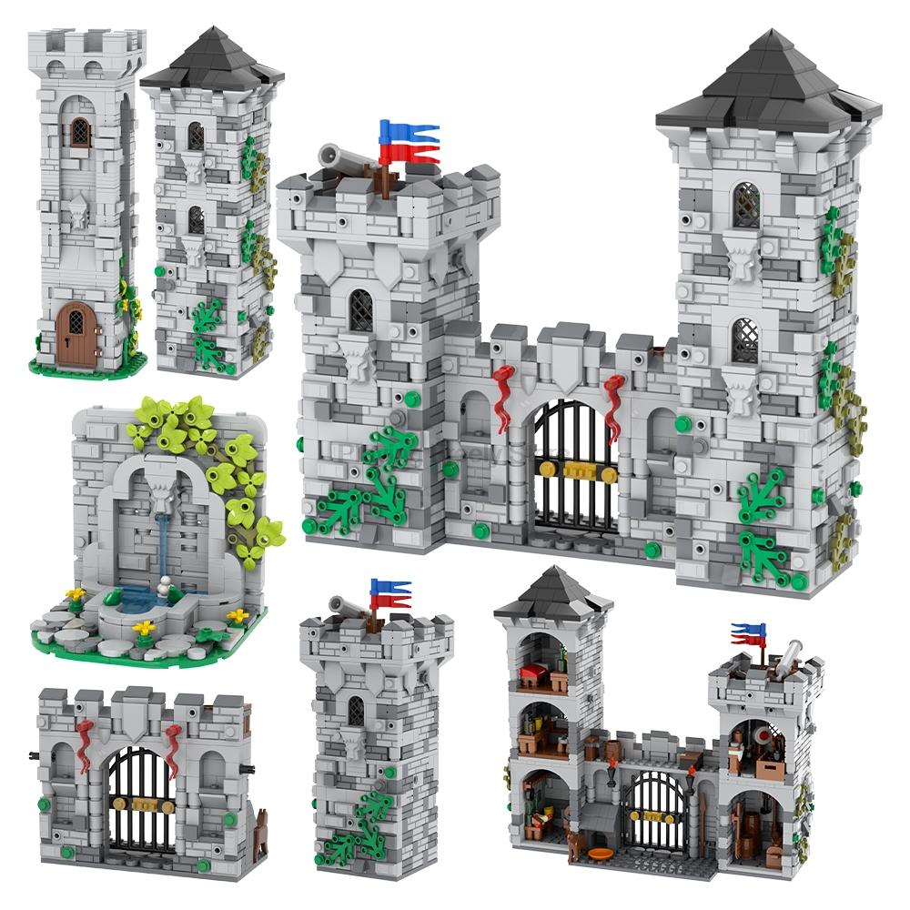 MOC Medieval Stone Castle Brick Gate Tower Construction Assembled Compatible Figure Building Blocks Toys For Children Adult Gift
