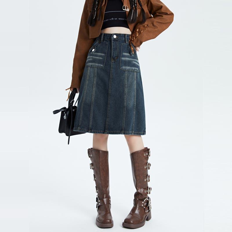 Плюс размер женская джинсовая юбка весна осень винтажная уличная свободная А-силуэт средней длины юбка повседневная одежда Y2K