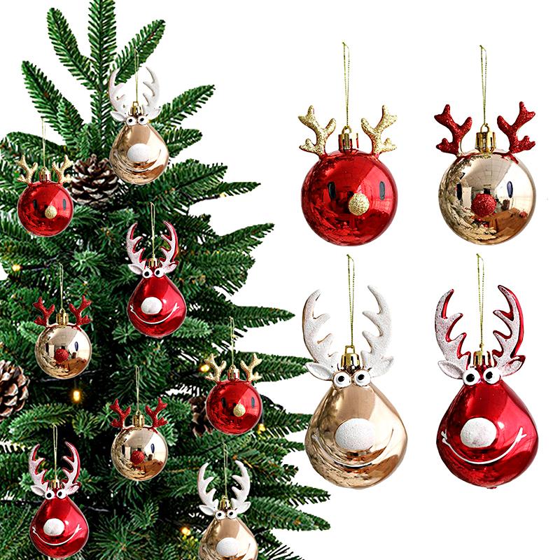 1Pce Pendant Christmas Decorations Family New Year's Party Color Painting Alien Ball Deer Head Ball