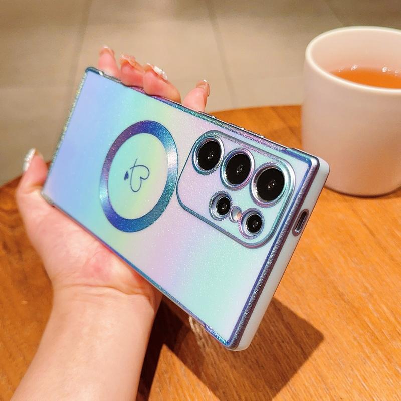 Чехол для телефона с блестками и градиентом цвета сияющий Love Heart для Samsung S24 Ultra S23 S22 Plus S21 S20 FE, ударопрочный, тонкий, для MagSafe TPU