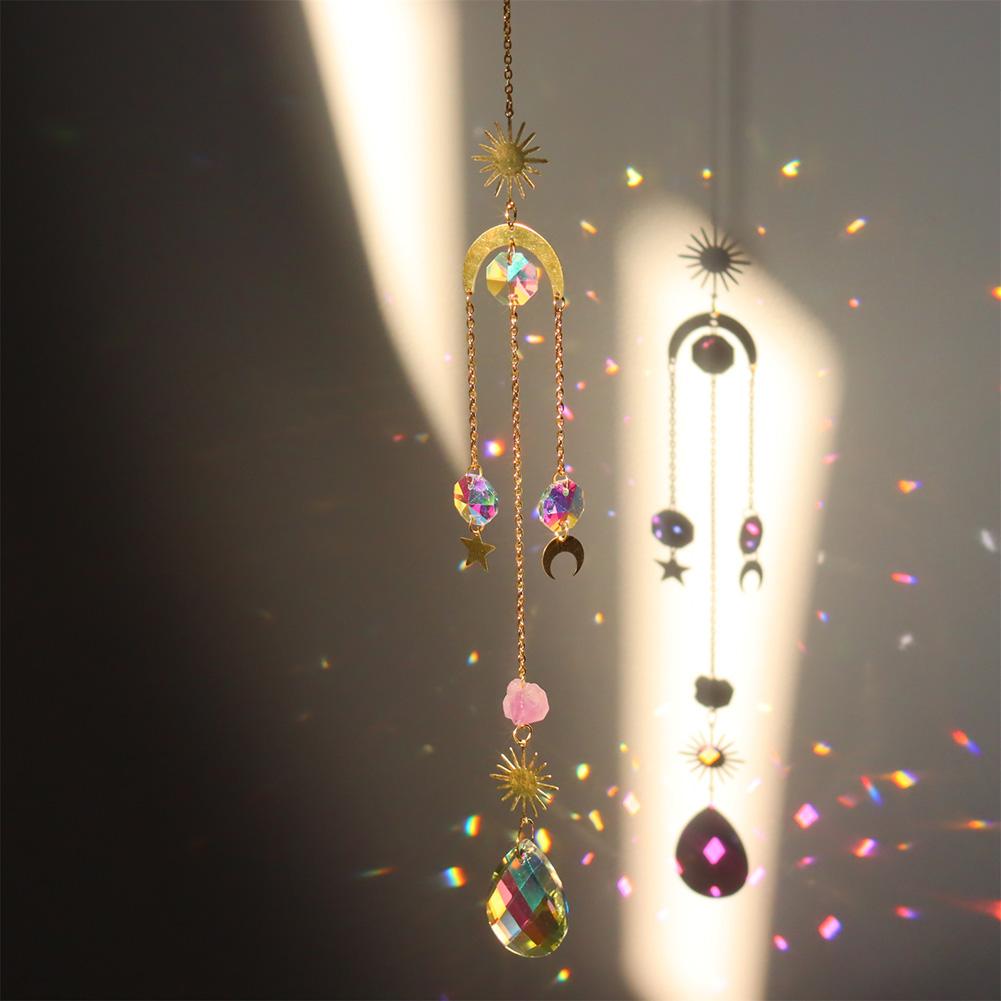 Butterfly Crystal Wind Chimes Moon Sun Catchers Prisms Pendant Light Catcher Rainbow Chaser Hanging Ornaments Home Garden Decor