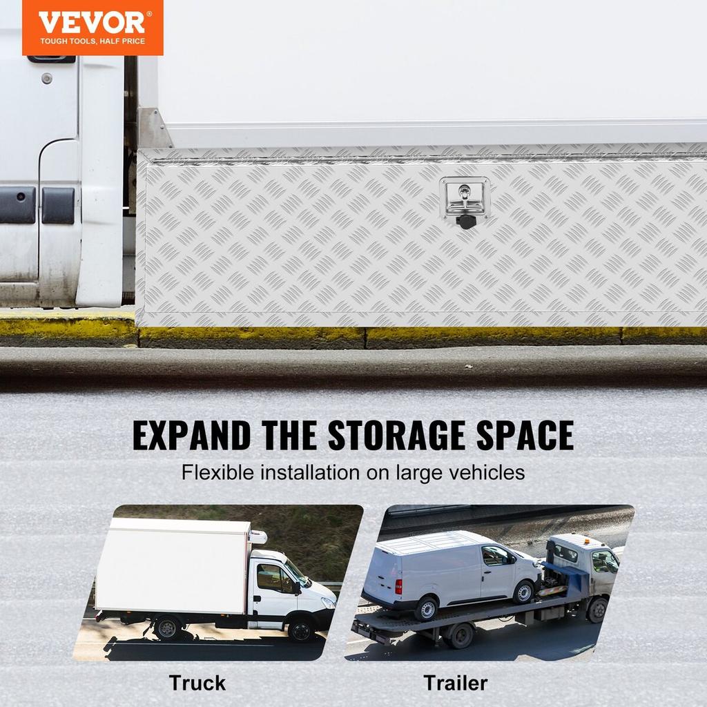 Underbody Truck Box, 60"×24"×24" Pickup Storage Box, Heavy Duty Aluminum Diamond Plate Tool Box with Lock and Keys, Waterproof Trailer Storage Box