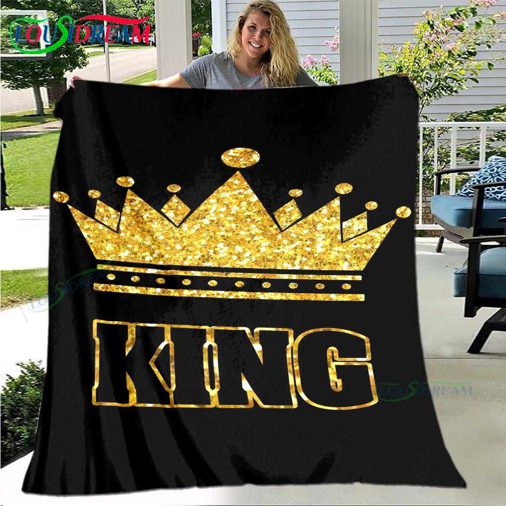 Hot Pattern KING and QUEEN Pattern Blanket Flannel Thin Blanket Portable Home Travel Office Lunch Break Blanket Birthday Gift