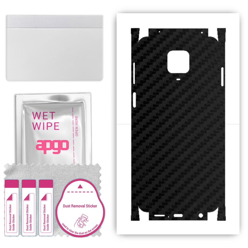 apgo Protective Skin Sticker for the Back+sides Compatible with Xiaomi Redmi Note 9S, Full Wrap Film, Foil, Vinyl - Pattern Carbon Black
